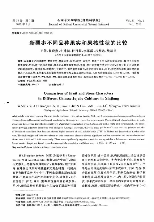 新疆枣不同品种果实和果核性状的比较