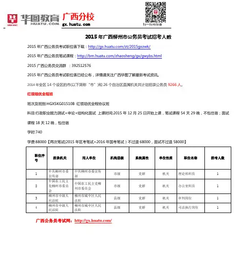 2015年广西柳州市公务员考试招考人数
