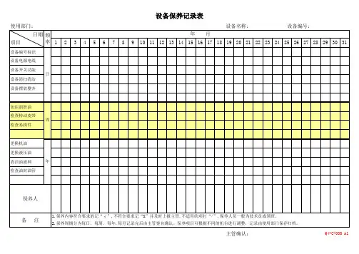机械设备保养记录表模板