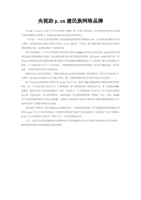 央视助pcn建民族网络品牌