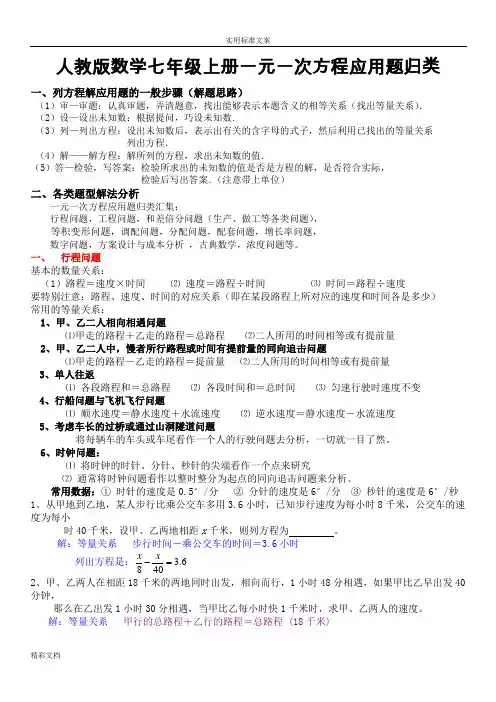 (完整)人教版的数学七年级上册一元一次方程的应用的题目归类