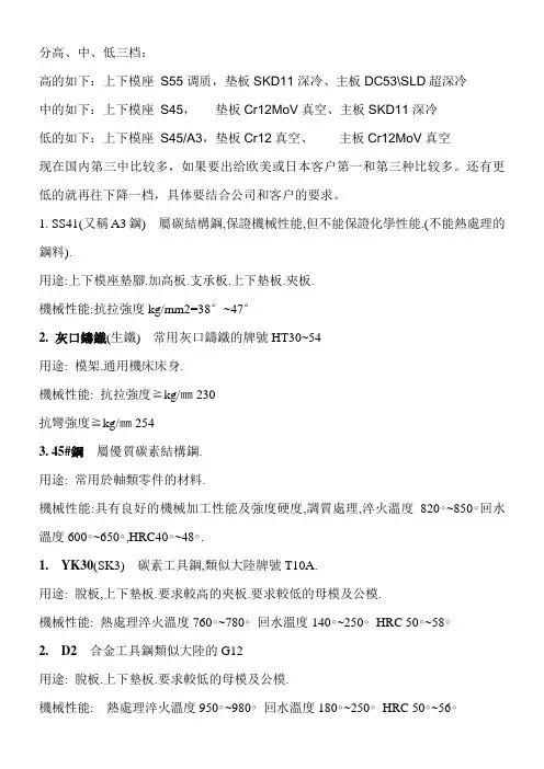 五金模具常用材料