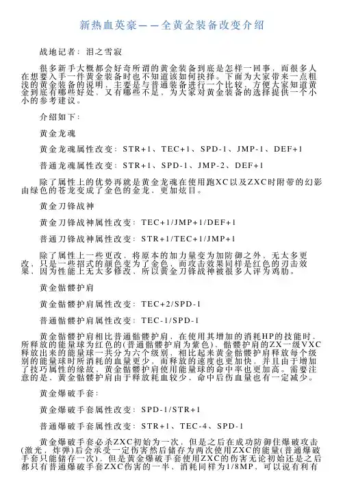 新热血英豪——全黄金装备改变介绍