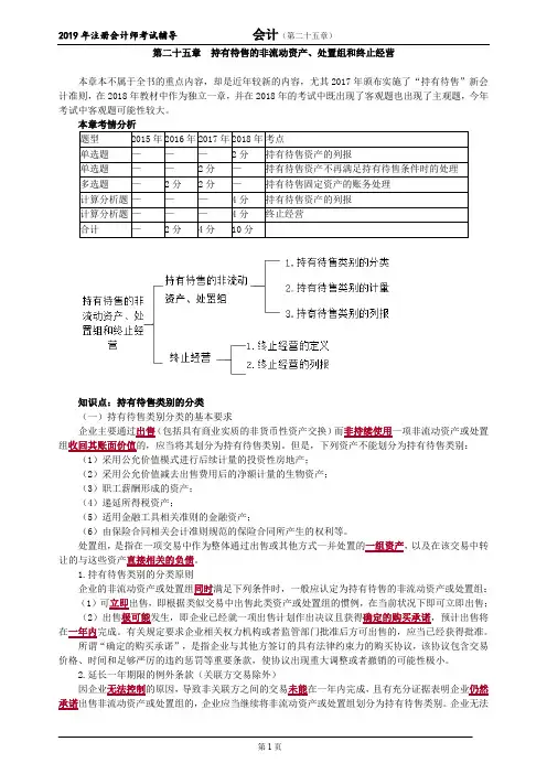 CPA 注册会计师 会计  分章节知识点及习题     第二十五章 持有待售的非流动资产、处置组和终止经营