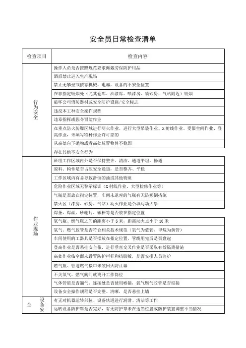 安全员日常检查清单
