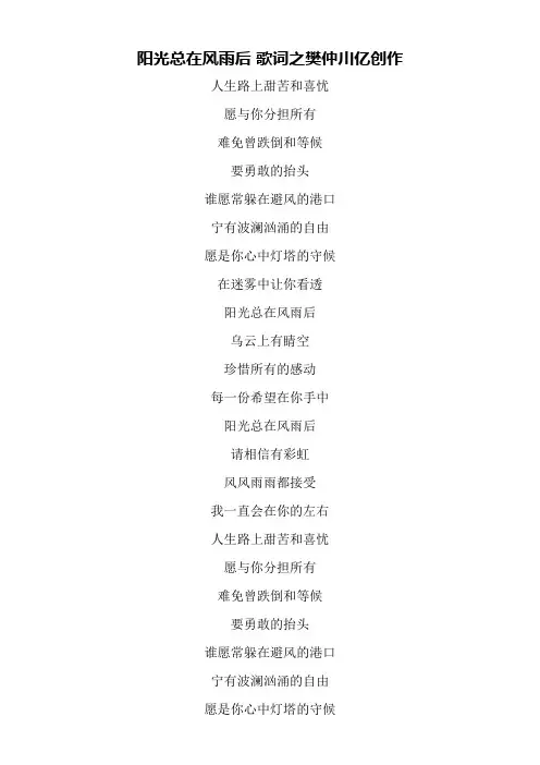 阳光总在风雨后 歌词