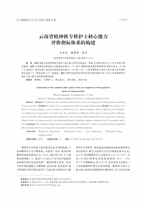 云南省精神科专科护士核心能力评价指标体系的构建