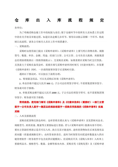 仓库入库出库流程规定