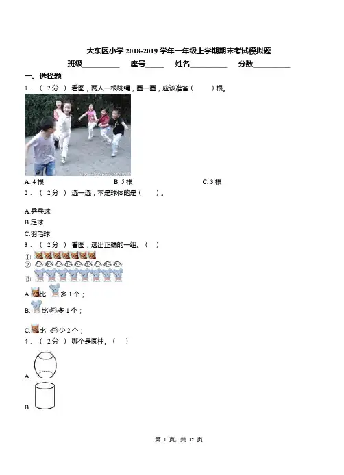 大东区小学2018-2019学年一年级上学期期末考试模拟题