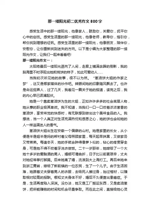 那一缕阳光初二优秀作文800字