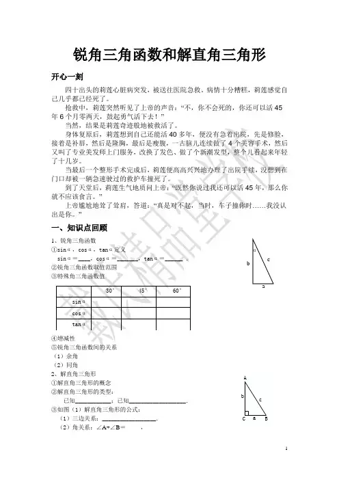 锐角三角函数和解直角三角形