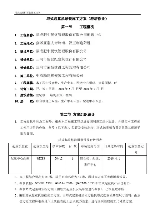 塔吊起重吊装施工方案