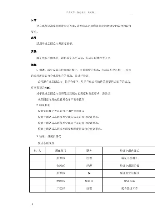 成品阴凉库温湿度验证方案