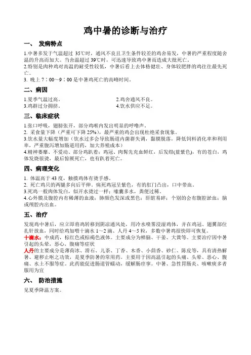鸡中暑的诊断与治疗