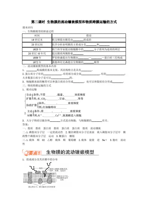 2012高三生物一轮复习精品学案(人教版)1-4-第二课时 生物膜的流动镶嵌模型和物质跨膜运输的方式