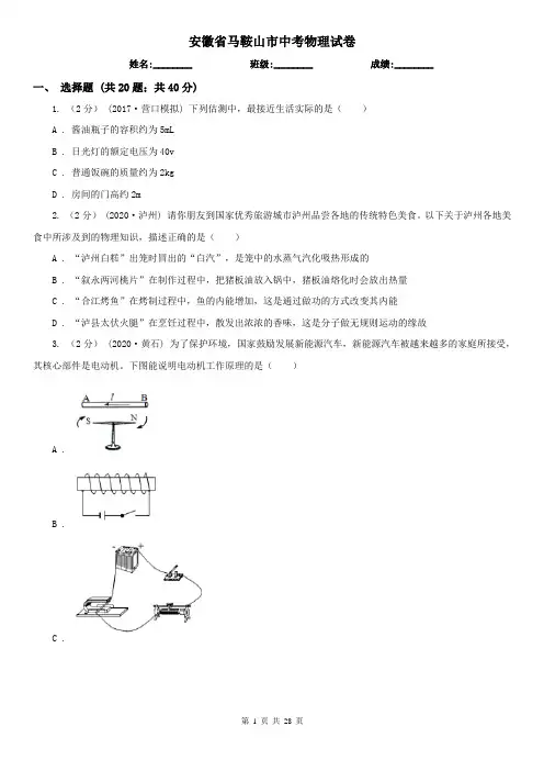 安徽省马鞍山市中考物理试卷