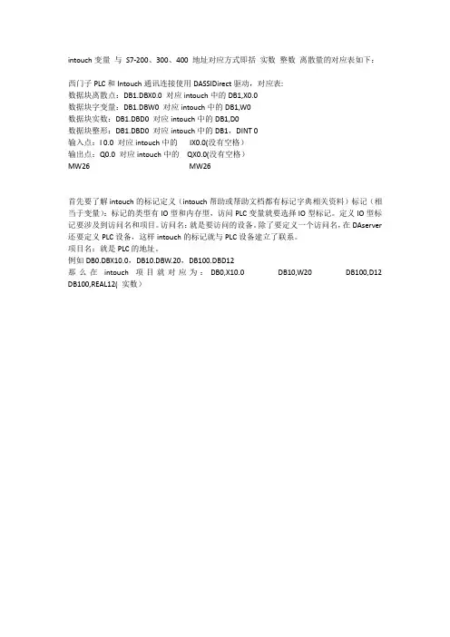 intouch变量 与 S7-PLC 地址对应表