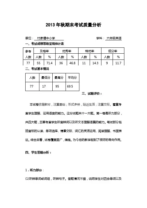 六年级英语质量分析 2