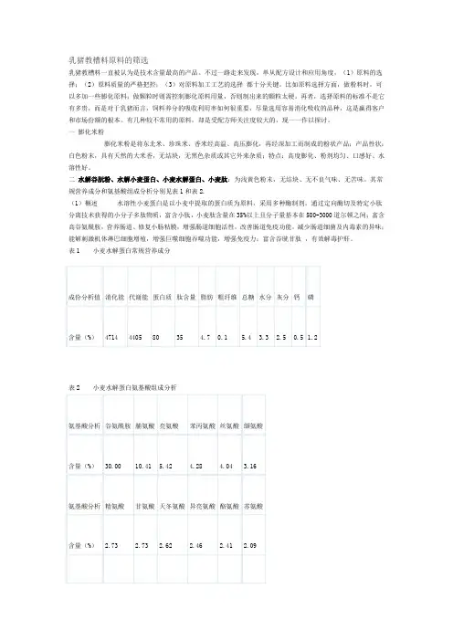 乳猪教槽料原料的筛选