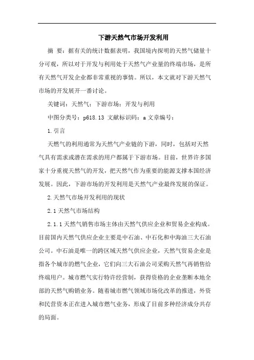 下游天然气市场开发利用