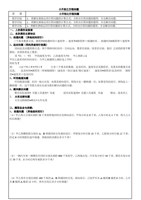 小升初奥数题之行程问题教案