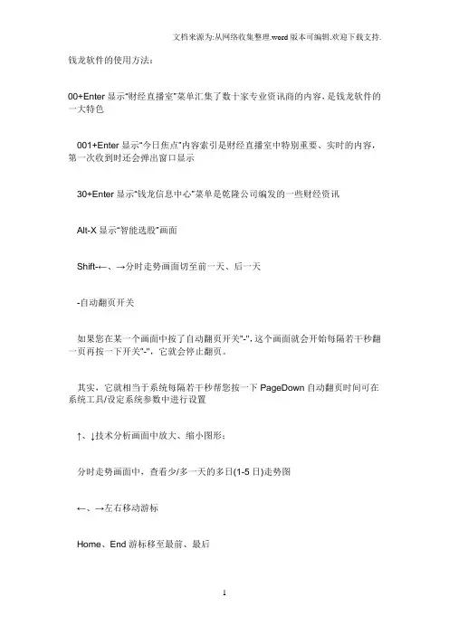 钱龙软件使用说明及操作一览表