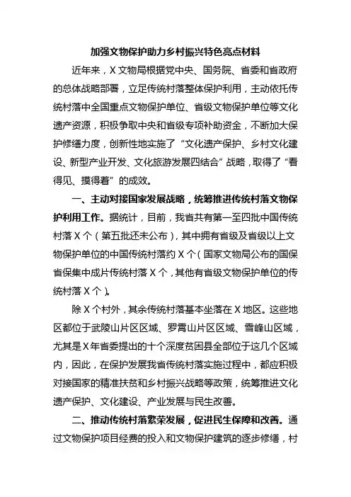 加强文物保护助力乡村振兴特色亮点材料