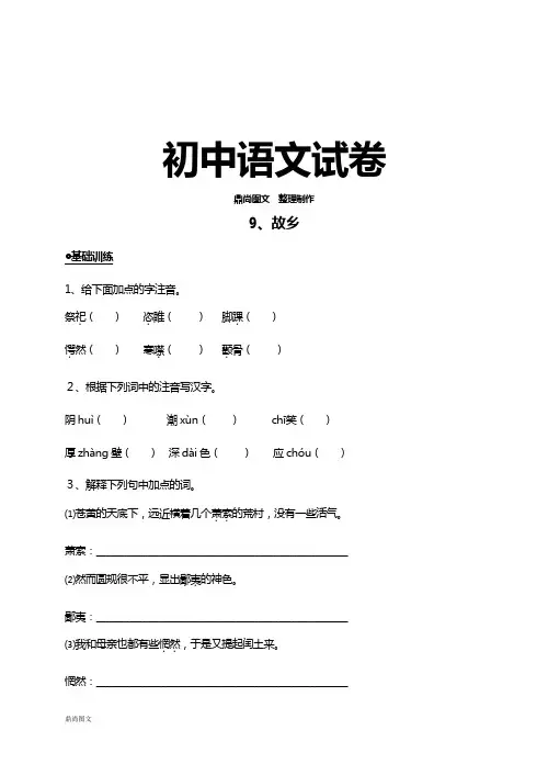 人教版九年级上册语文《故乡》同步精品练习(新·整册成套)