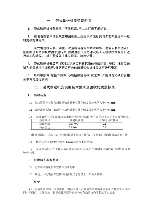 带式输送机安装要求