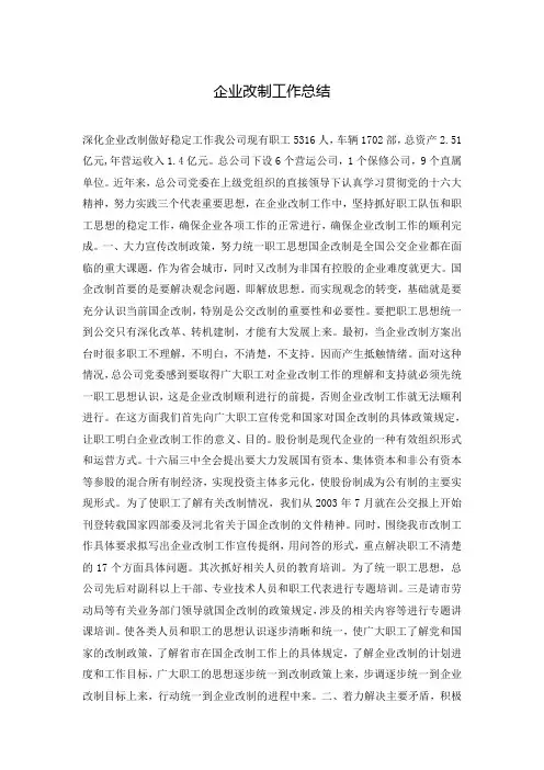企业改制工作总结