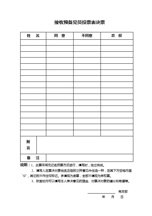 接收预备党员投票表决票