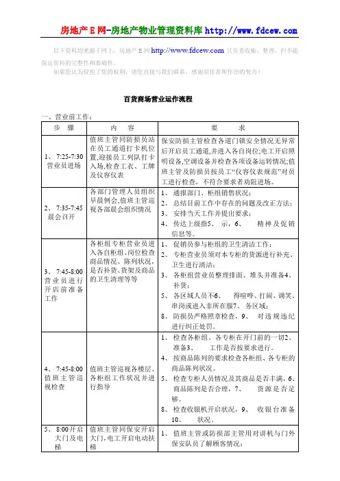 百货商场营业运作流程
