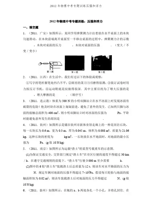 2012年物理中考专题训练压强和浮力