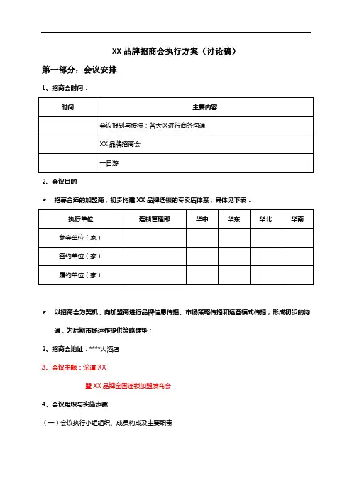 XX品牌招商会执行方案