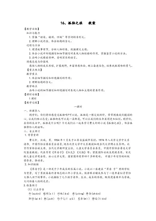 第16课《孤独之旅》示范教案