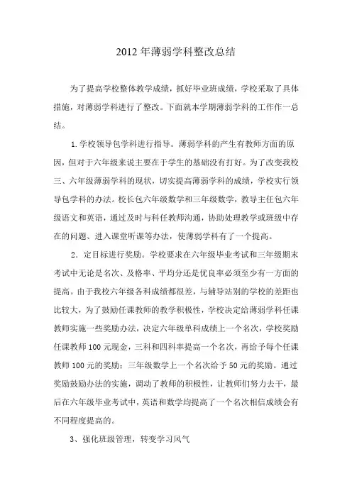 2012薄弱学科建设工作总结