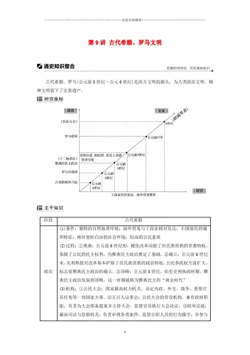 高考历史二轮专题复习 专题三 世界史 第9讲 古代希腊、罗马文明教名师公开课优质学案