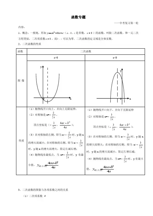 初三数学中考复习第一轮—函数专题之二次函数(教案)