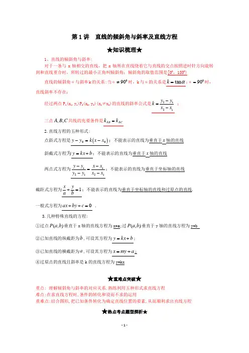 经典直线方程练习题及答案