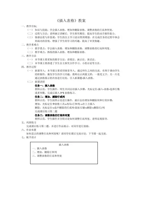 小学信息技术-《插入表格》教案