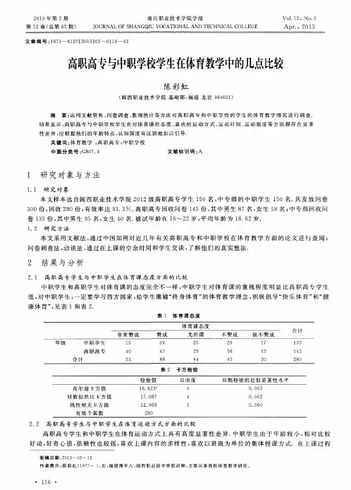 高职高专与中职学校学生在体育教学中的几点比较