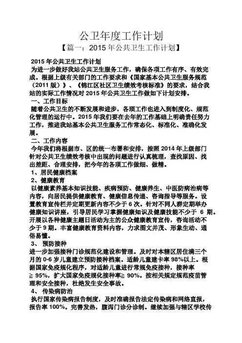 公卫年度工作计划