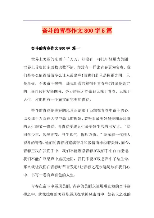 奋斗的青春作文800字5篇