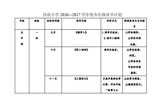 五年级阅读计划