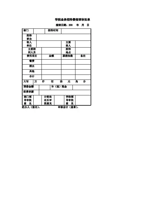 学院业务招待费报销审批单