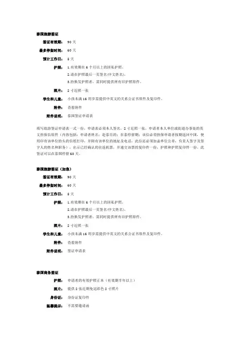 泰国旅游签证
