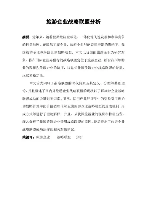 旅游企业战略联盟分析