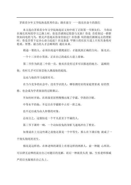 茅盾青少年文学院海选优秀作品：路在前方——致还在奋斗的我们-作文