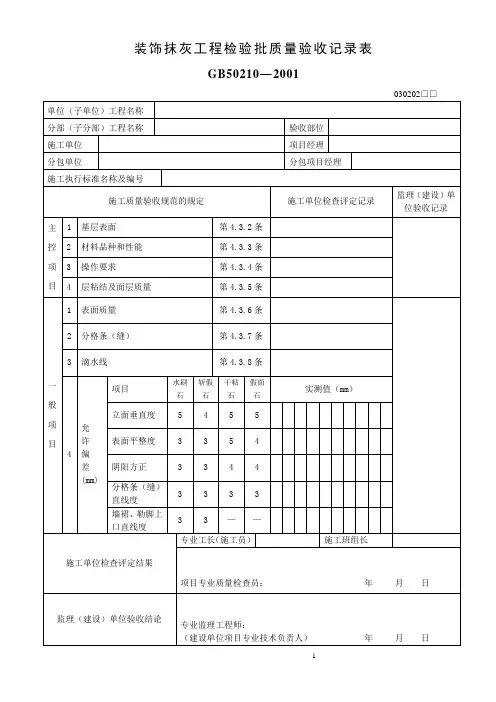 装饰抹灰工程检验批质量验收记录表 2