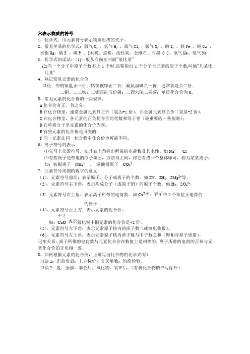 六表示物质的符号